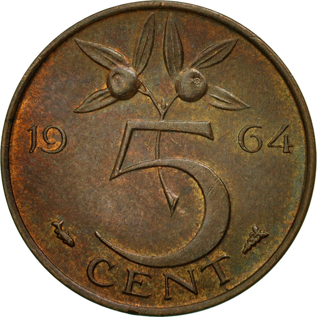 Coin, Netherlands, Juliana, 5 Cents, 1964, VF(30-35), Bronze, KM:181