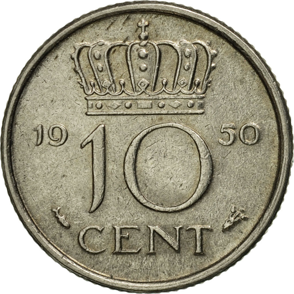 Munten, Nederland, Juliana, 10 Cents, 1950, FR+, Nickel, KM:182