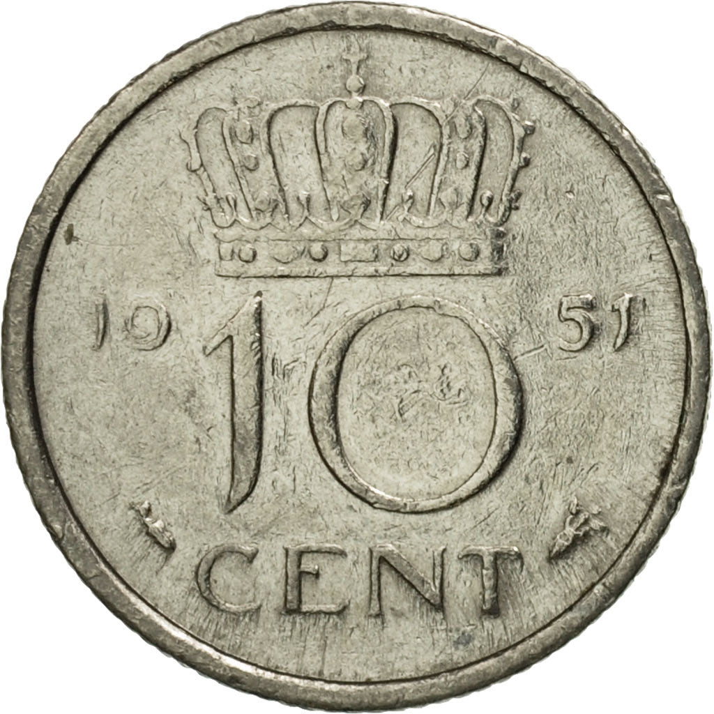 Moneta, Paesi Bassi, Juliana, 10 Cents, 1951, MB+, Nichel, KM:182