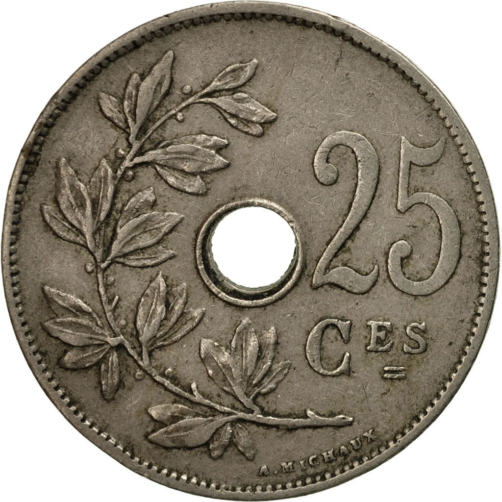 Moneta, Belgio, 25 Centimes, 1927, MB+, Rame-nichel, KM:68.1