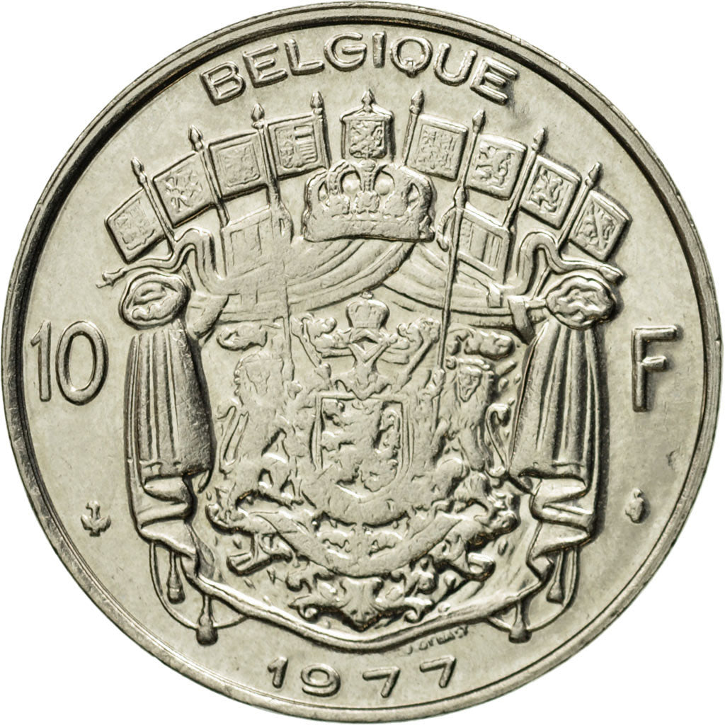 Moneta, Belgio, 10 Francs, 10 Frank, 1977, Brussels, BB+, Nichel, KM:155.1