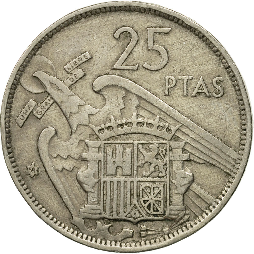 Moneta, Hiszpania, Caudillo and regent, 25 Pesetas, 1958, VF(30-35)