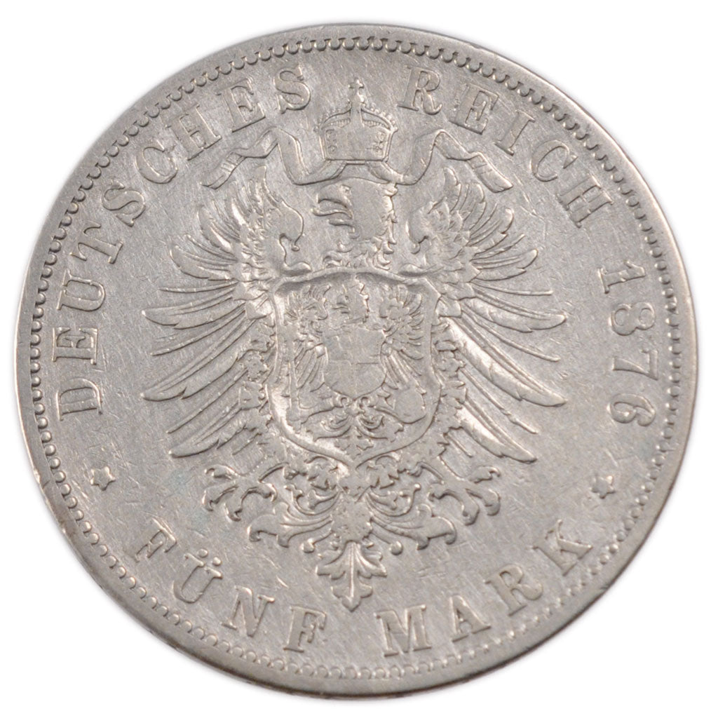 GERMAN STATES, 5 Mark, 1876, Hannover, KM #503, VF(30-35), Silver, 27.40