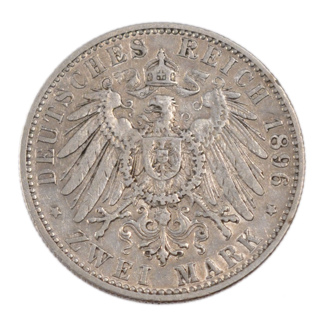 German States, 2 Mark, 1896, Berlin, KM #522, VF(20-25), Silver, 28, 11.00