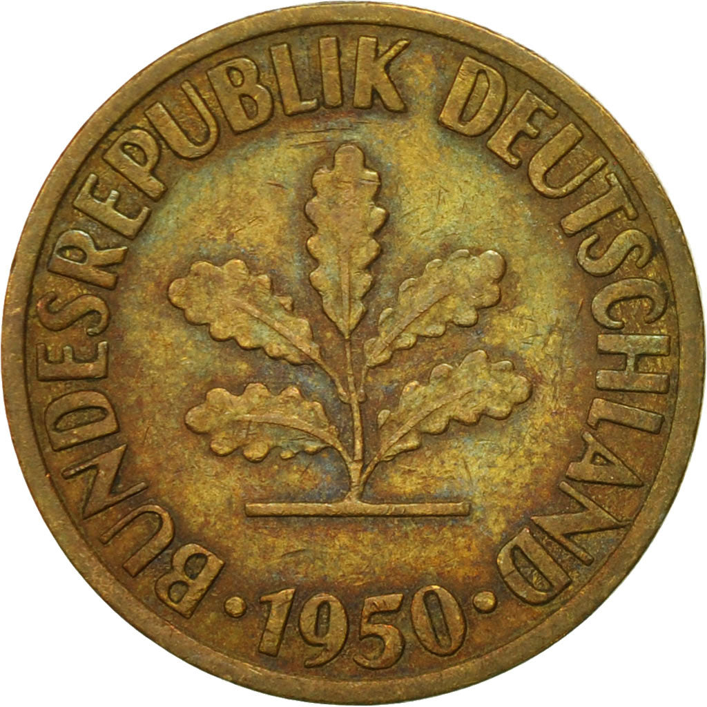 Coin, GERMANY - FEDERAL REPUBLIC, 10 Pfennig, 1950, Stuttgart, VF(20-25), Brass