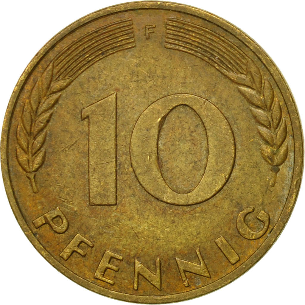 Moneda, ALEMANIA - REPÚBLICA FEDERAL, 10 Pfennig, 1972, Stuttgart, BC+, Latón