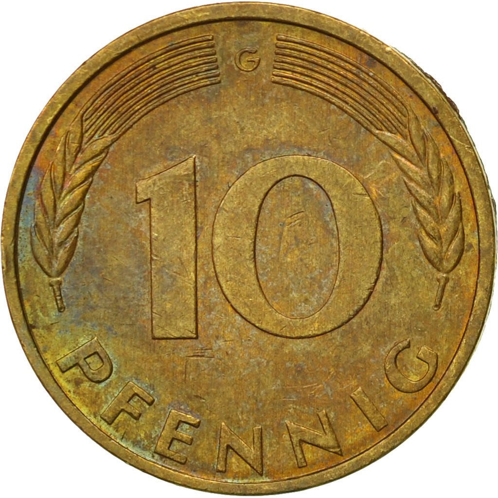Coin, GERMANY - FEDERAL REPUBLIC, 10 Pfennig, 1980, Karlsruhe, VF(30-35), Brass