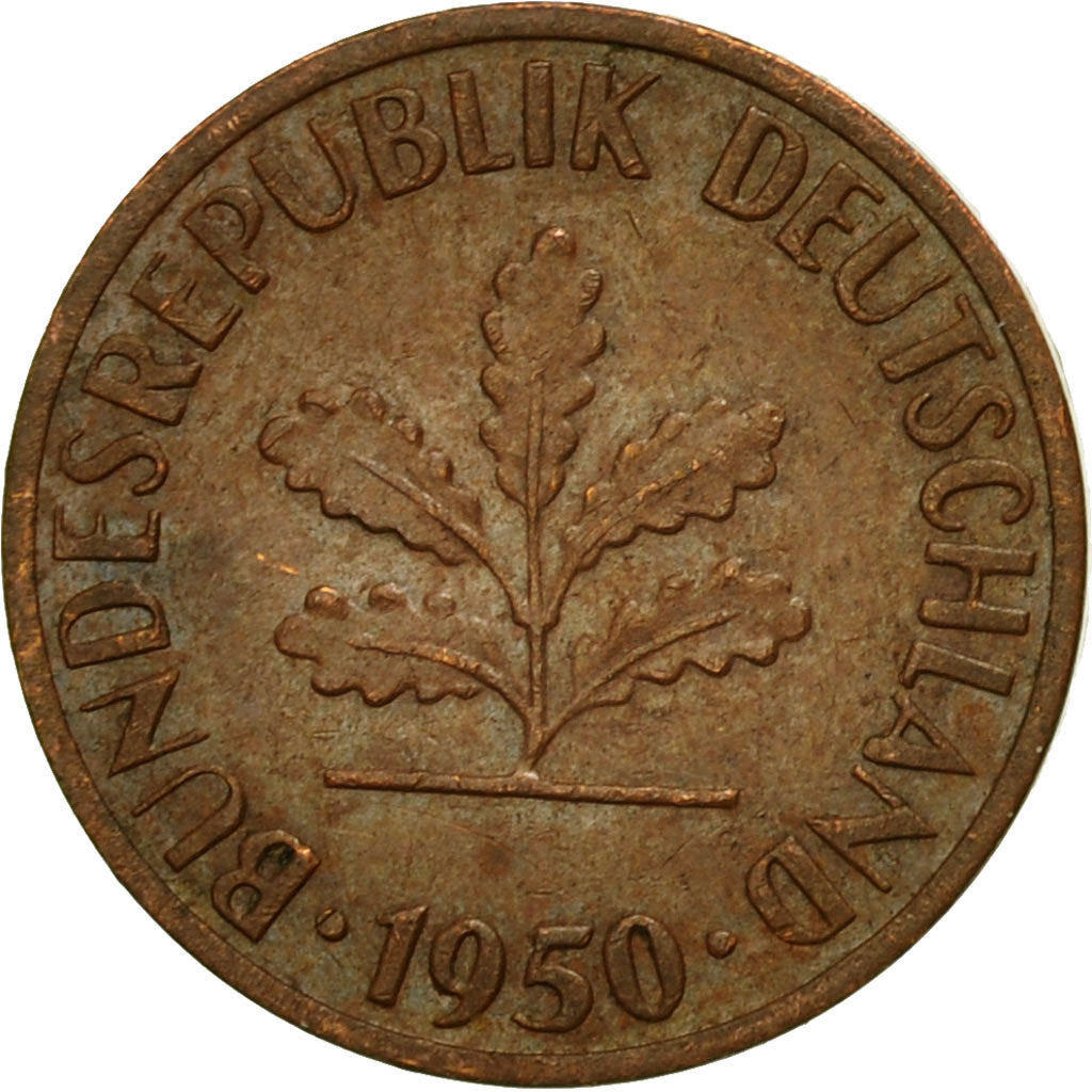 Moneta, GERMANIA - REPUBBLICA FEDERALE, Pfennig, 1950, Stuttgart, MB+, Acciaio
