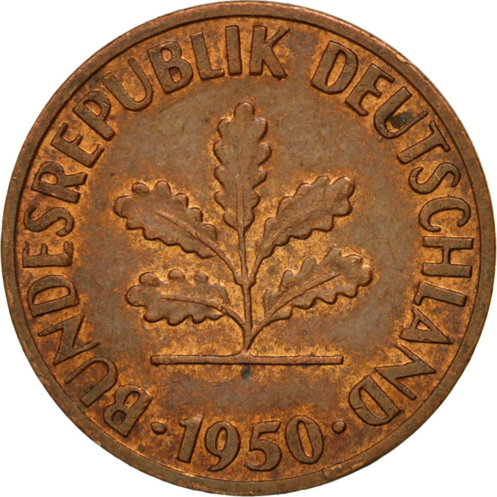 Coin, GERMANY - FEDERAL REPUBLIC, Pfennig, 1950, Karlsruhe, VF(30-35), Copper