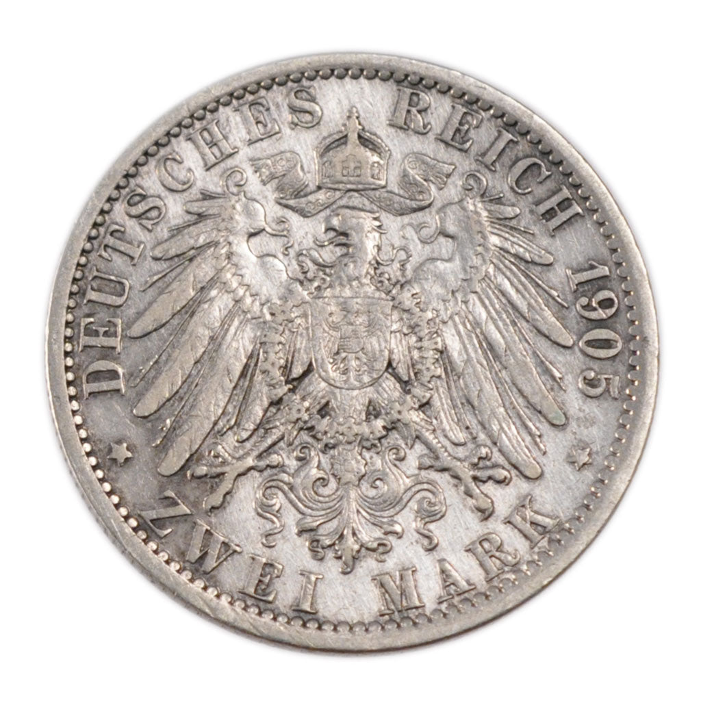 GERMAN STATES, 2 Mark, 1905, Berlin, KM #522, VF(30-35), Silver, 28, 11.00