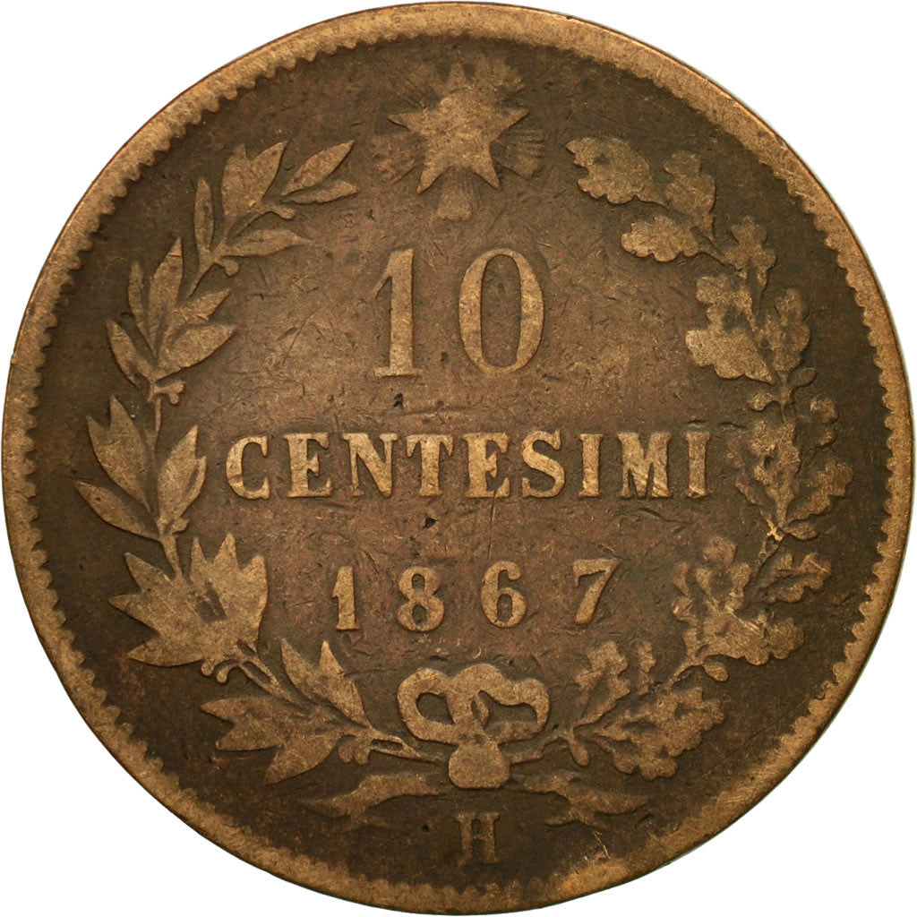 Coin, Italy, Vittorio Emanuele II, 10 Centesimi, 1867, Birmingham, VF(20-25)
