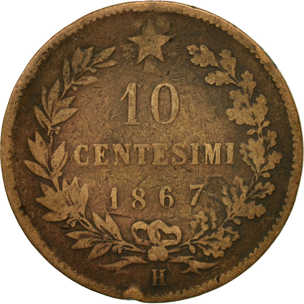 Moneta, Italia, Vittorio Emanuele II, 10 Centesimi, 1867, Birmingham, MB, Rame