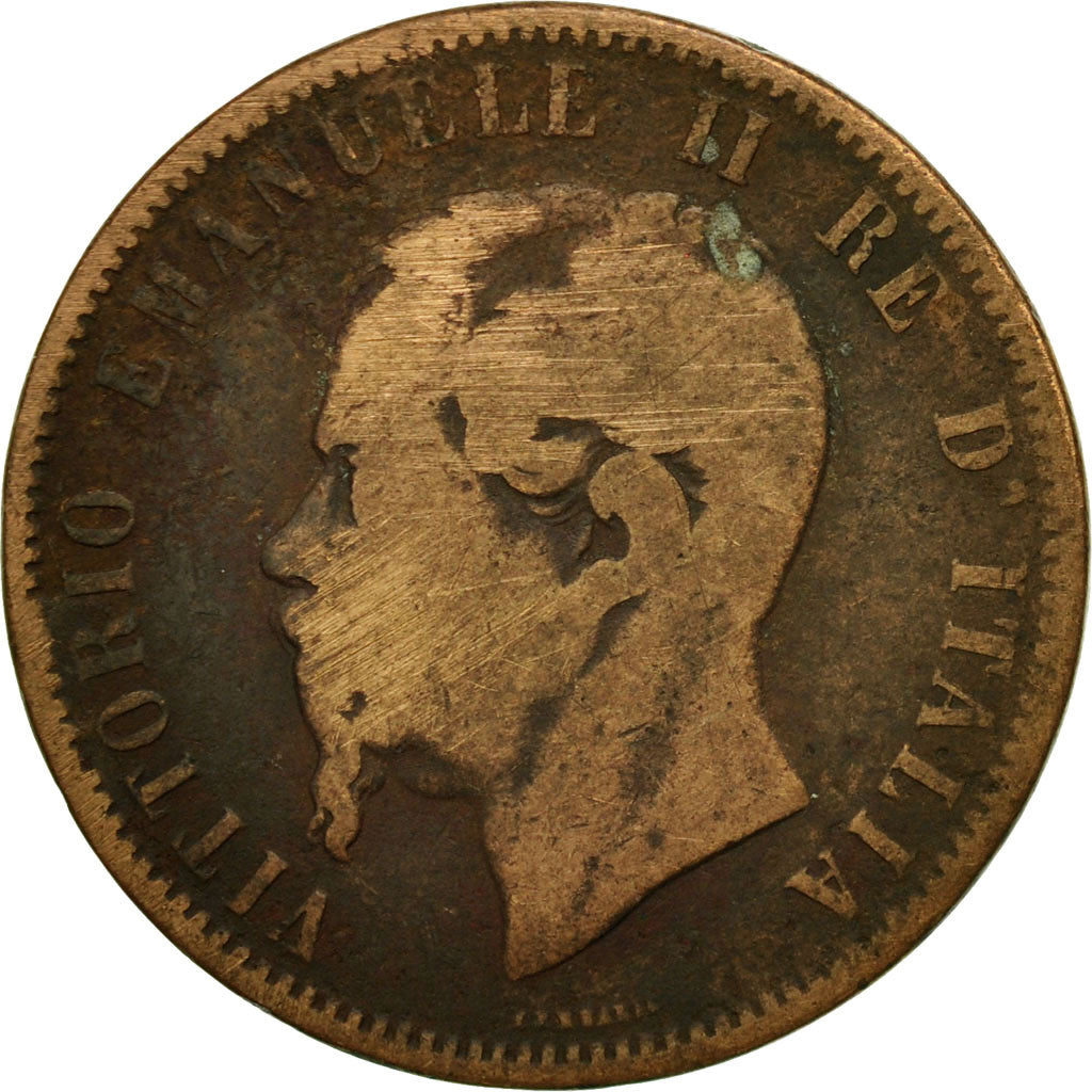 Coin, Italy, Vittorio Emanuele II, 10 Centesimi, 1866, Milan, VF(20-25), Copper