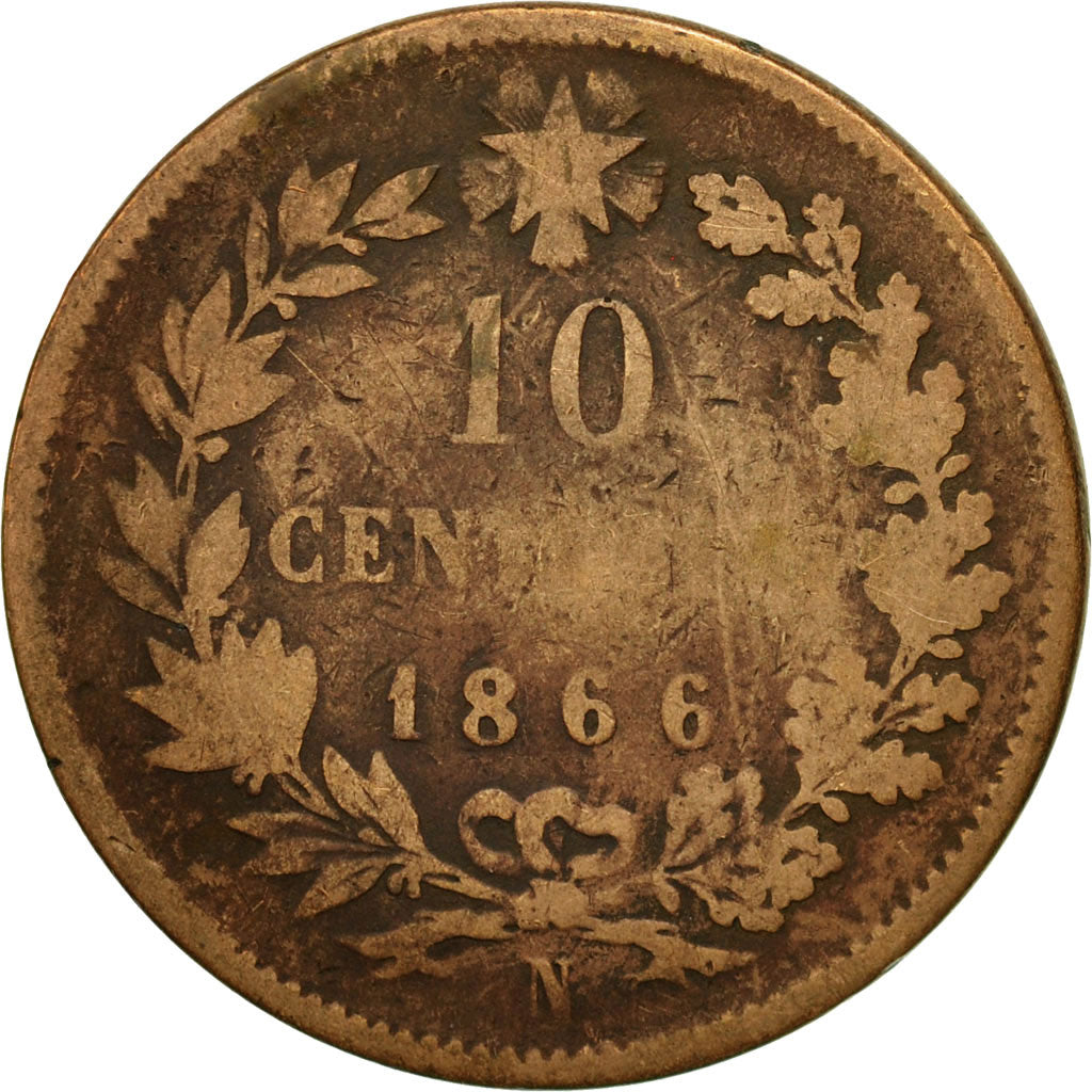 Monnaie, Italie, Vittorio Emanuele II, 10 Centesimi, 1866, Naples, TB, Cuivre