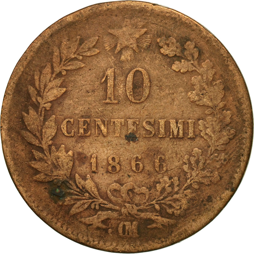 Coin, Italy, Vittorio Emanuele II, 10 Centesimi, 1866, Strasbourg, VF(20-25)