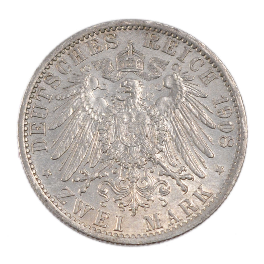GERMAN STATES, 2 Mark, 1908, Berlin, KM #522, EF(40-45), Silver, 28, 11.10