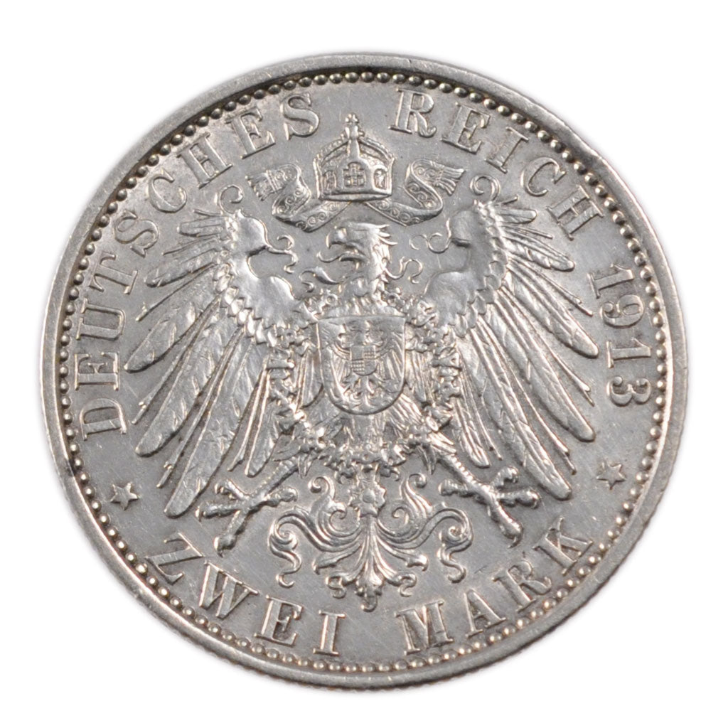 German States, 2 Mark, 1913, KM #533, AU(50-53), Silver, 28, 11.10