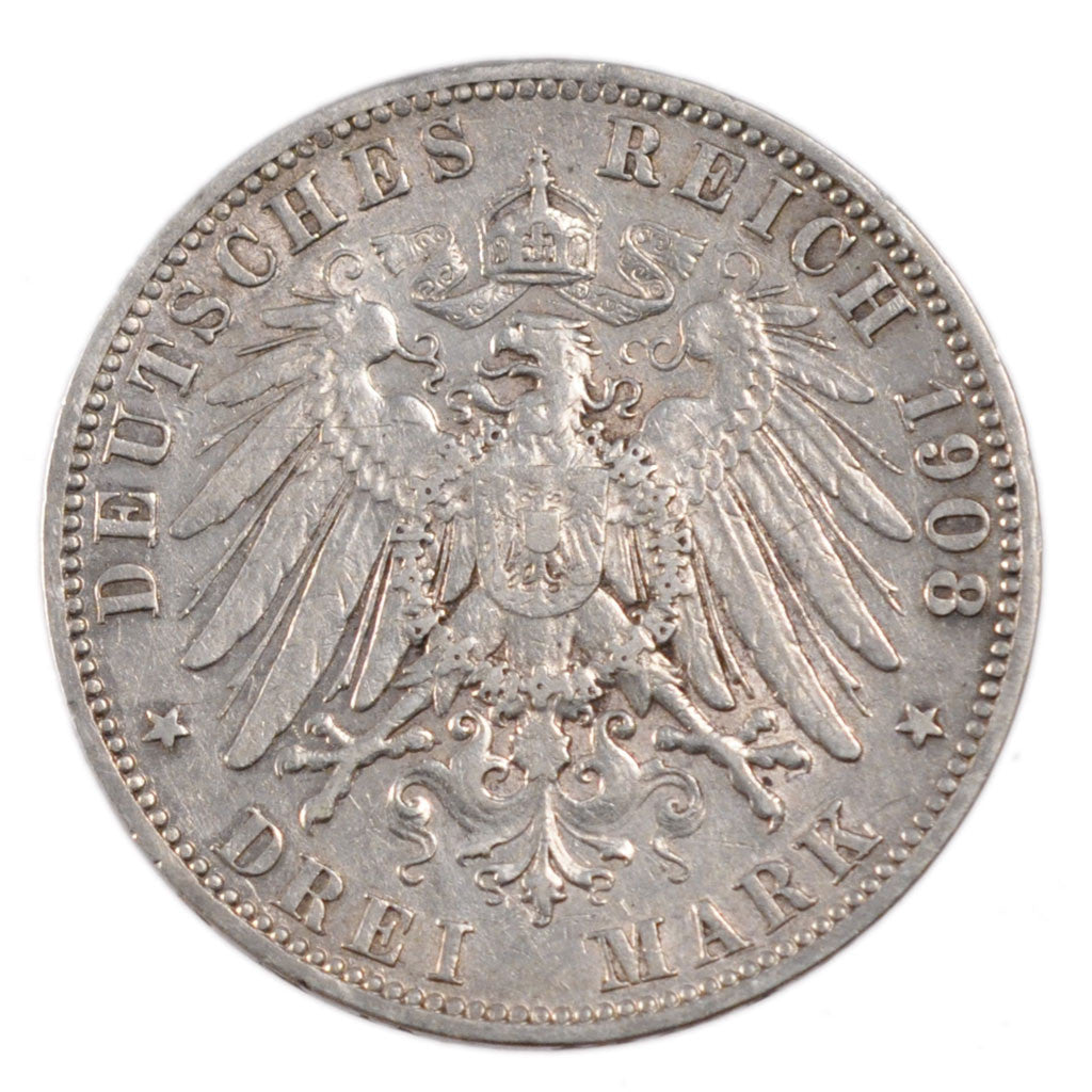 Coin, German States, PRUSSIA, Wilhelm II, 3 Mark, 1908, Berlin, EF(40-45)