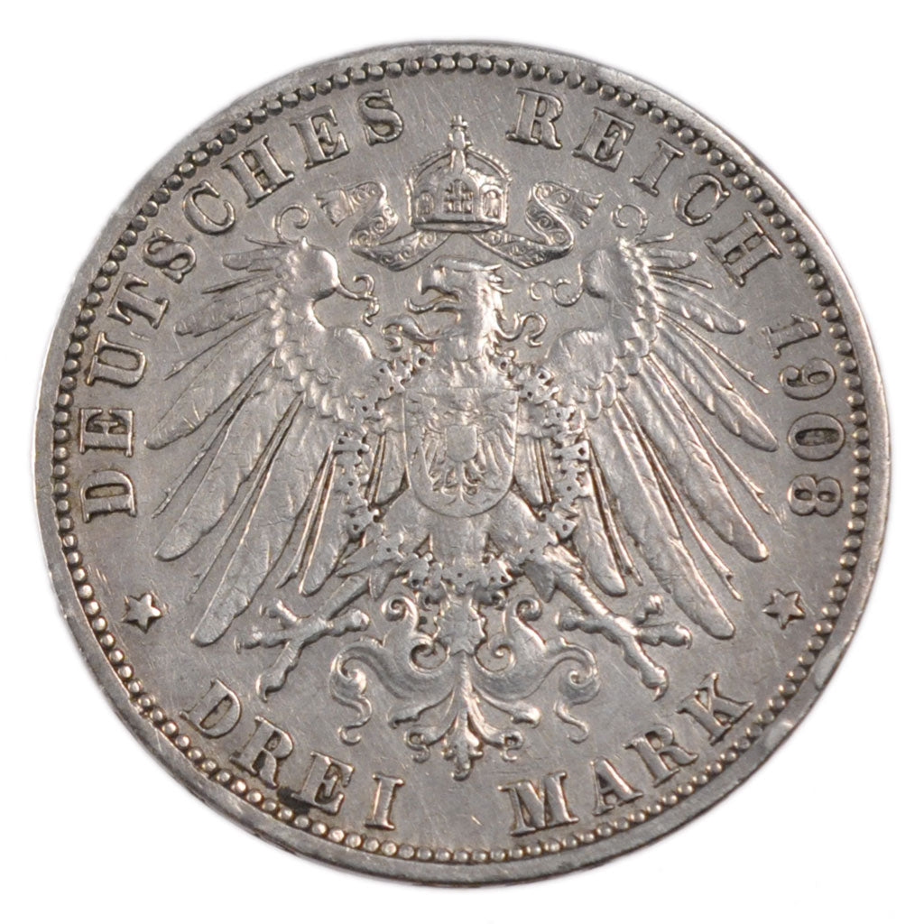 Coin, German States, PRUSSIA, Wilhelm II, 3 Mark, 1908, Berlin, EF(40-45)