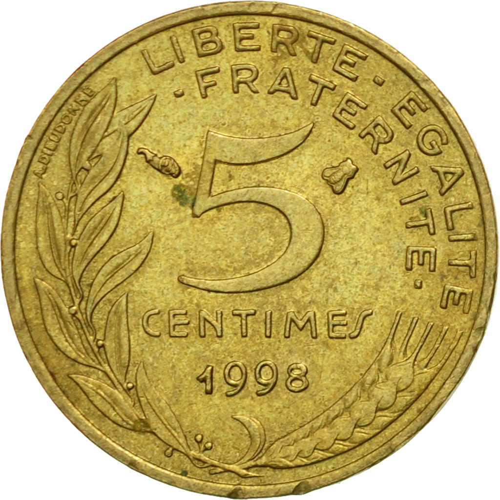 Moneta, Francja, Marianne, 5 Centimes, 1998, Paris, EF(40-45), Aluminium-Brąz