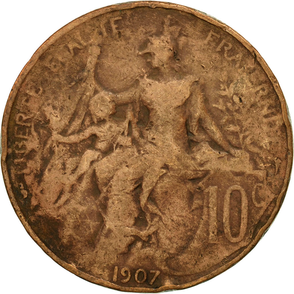 Moneta, Francia, Dupuis, 10 Centimes, 1907, Paris, MB, Bronzo, KM:843