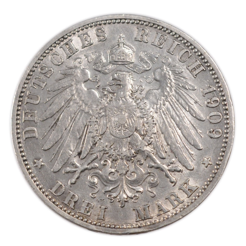 Coin, German States, PRUSSIA, Wilhelm II, 3 Mark, 1909, Berlin, EF(40-45)