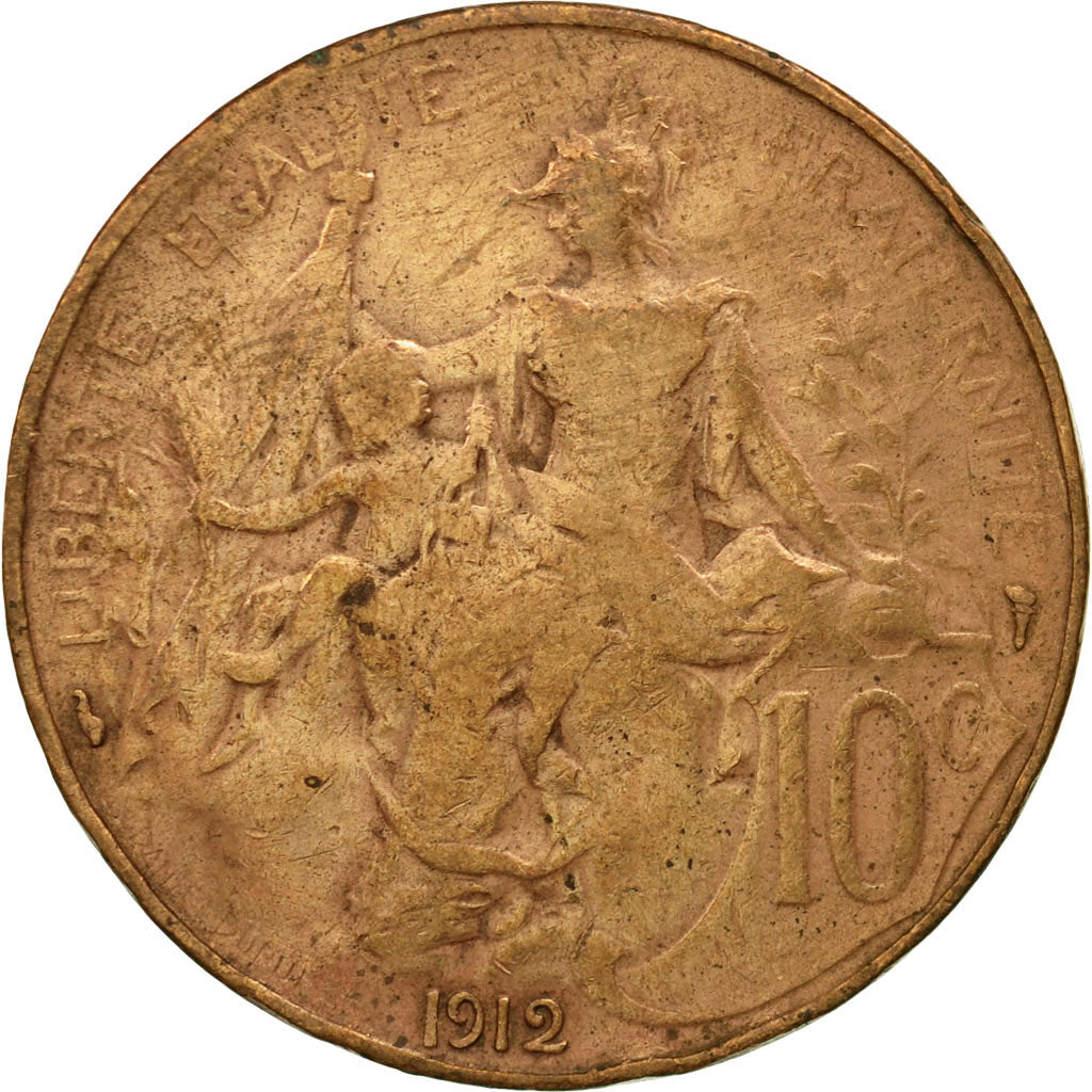 Moneta, Francia, Dupuis, 10 Centimes, 1912, Paris, MB, Bronzo, KM:843