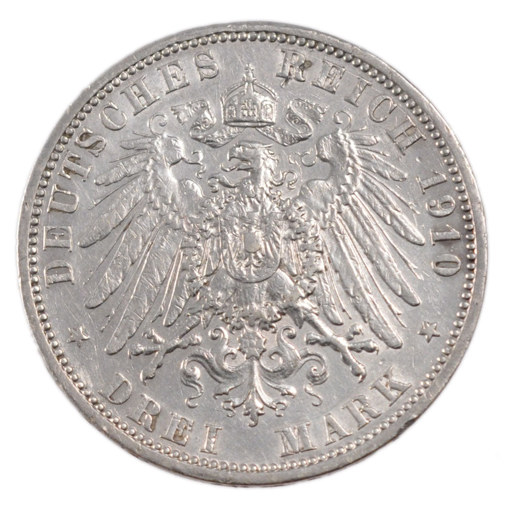 GERMAN STATES, 3 Mark, 1910, Berlin, KM #527, EF(40-45), Silver, 33, 16.60