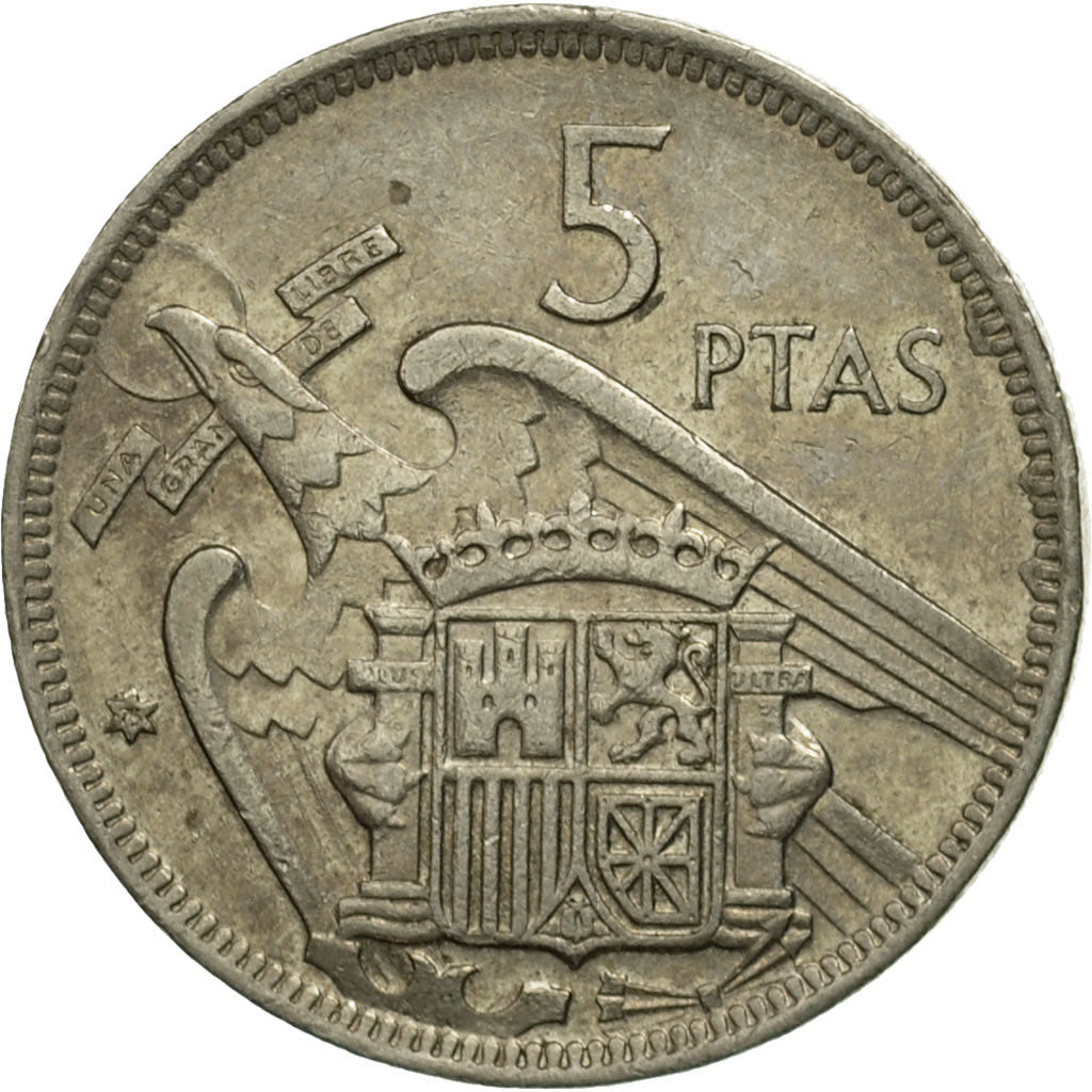 Coin, Spain, Caudillo and regent, 5 Pesetas, 1975, VF(30-35), Copper-nickel