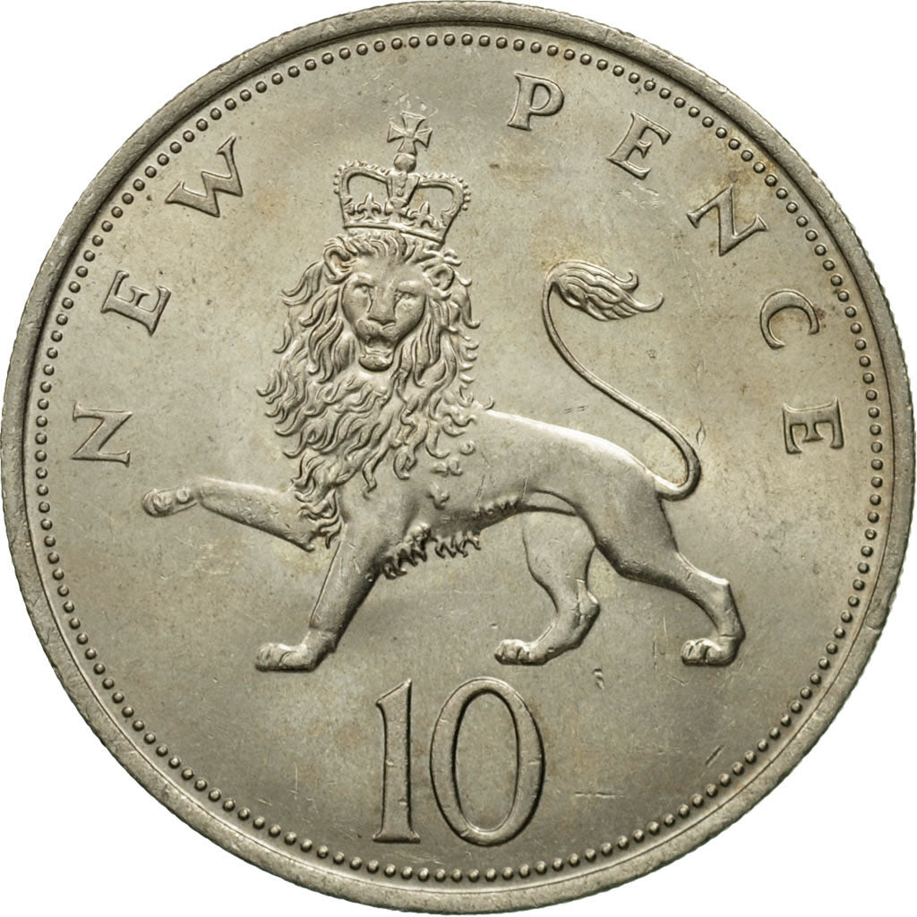 Moneda, Gran Bretaña, Elizabeth II, 10 New Pence, 1970, BC+, Cobre - níquel