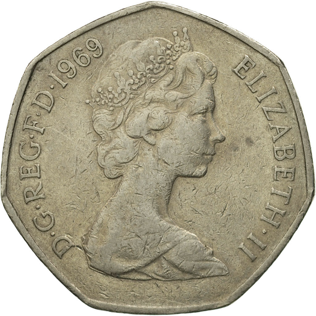 Moneda, Gran Bretaña, Elizabeth II, 50 New Pence, 1969, BC+, Cobre - níquel