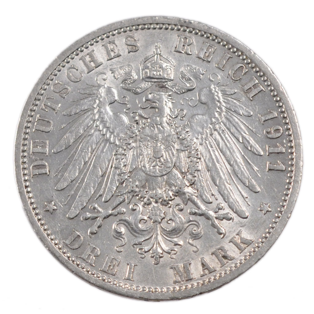 GERMAN STATES, 3 Mark, 1911, Berlin, KM #527, AU(50-53), Silver, 33, 16.60