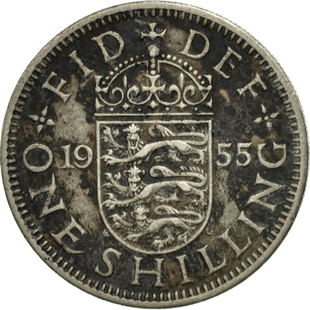 Coin, Great Britain, Elizabeth II, Shilling, 1955, VF(20-25), Copper-nickel