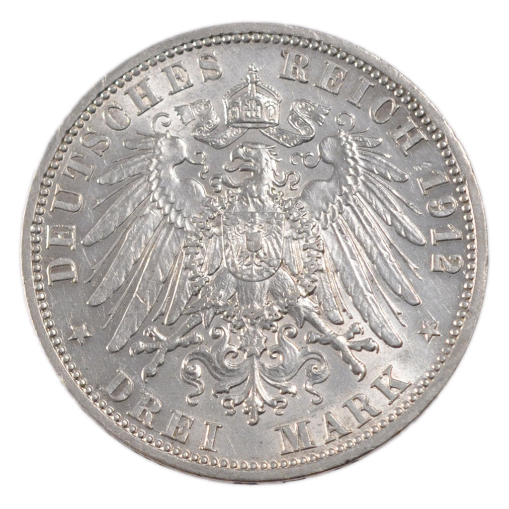 GERMAN STATES, 3 Mark, 1912, Berlin, KM #527, EF(40-45), Silver, 33, 16.60