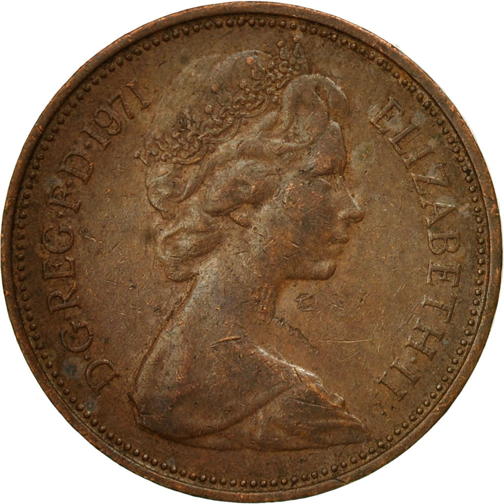Coin, Great Britain, Elizabeth II, 2 New Pence, 1971, VF(20-25), Bronze, KM:916
