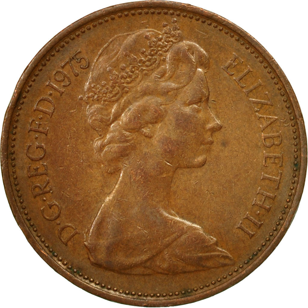 Coin, Great Britain, Elizabeth II, 2 New Pence, 1975, VF(30-35), Bronze, KM:916