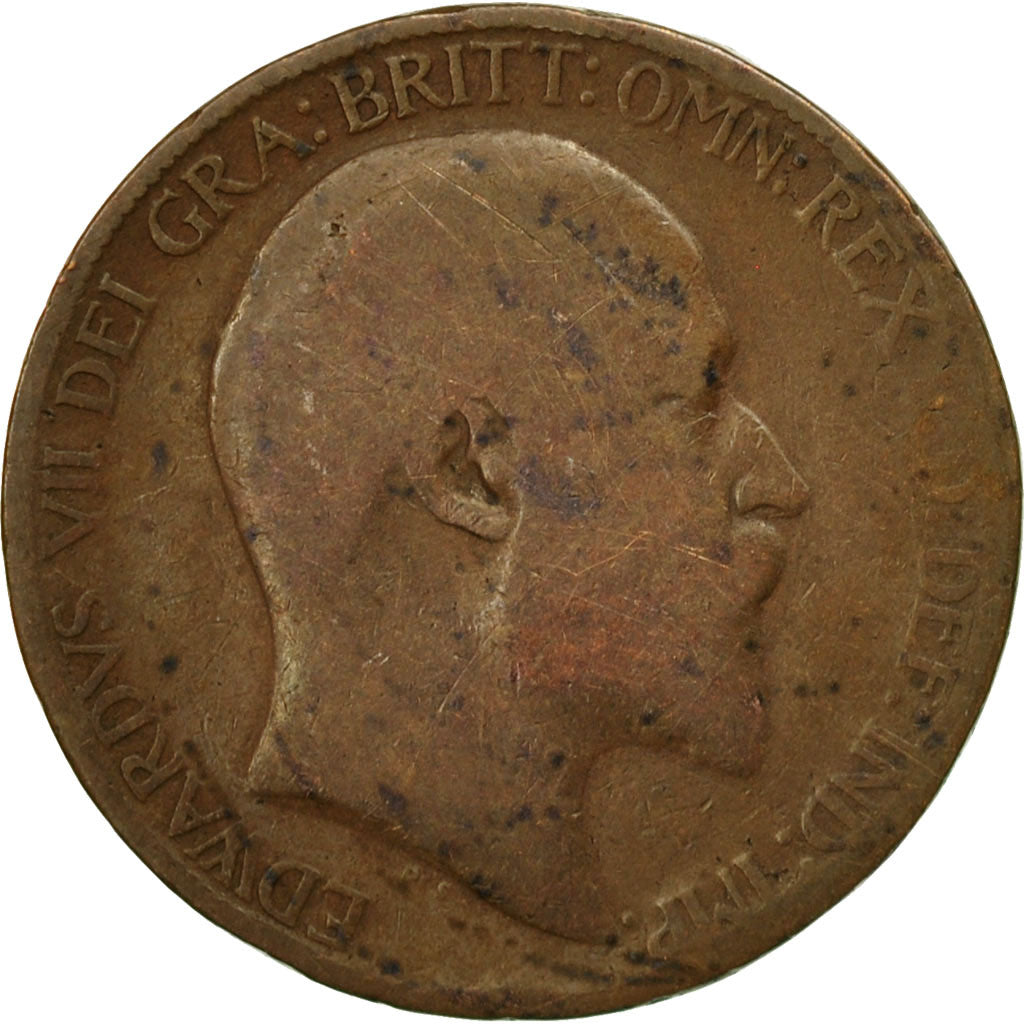 Moneda, Gran Bretaña, Edward VII, 1/2 Penny, 1908, BC, Bronce, KM:793.2