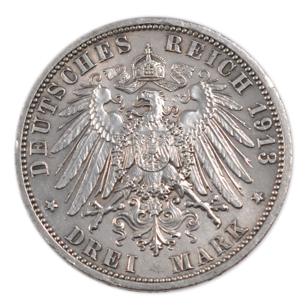 GERMAN STATES, 2 Mark, 1913, Berlin, KM #533, AU(50-53), Silver, 28, 16.60