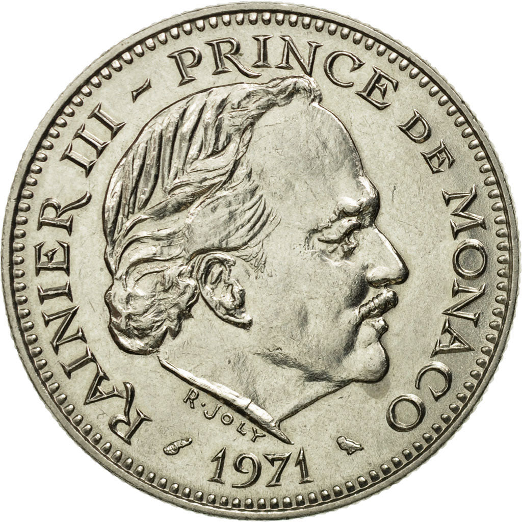 Moneda, Mónaco, Rainier III, 5 Francs, 1971, MBC+, Cobre - níquel, KM:150
