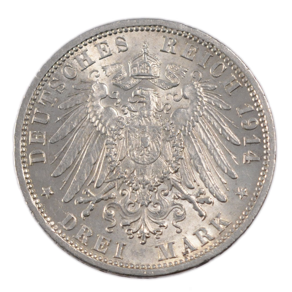 Coin, German States, PRUSSIA, Wilhelm II, 3 Mark, 1914, Berlin, AU(55-58)