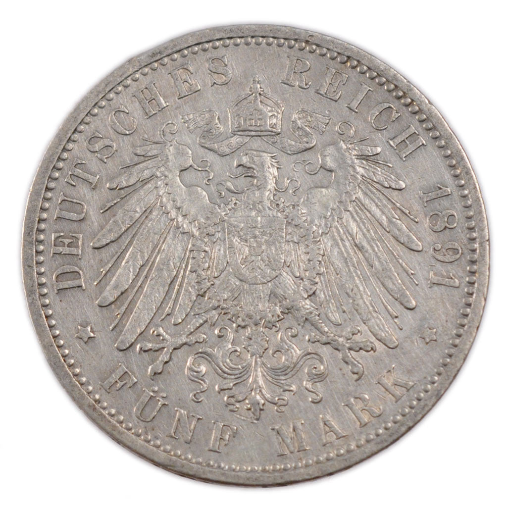 Coin, German States, PRUSSIA, Wilhelm II, 5 Mark, 1891, Berlin, EF(40-45)