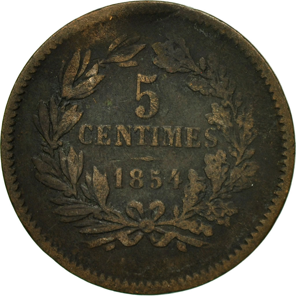 Münze, Luxemburg, William III, 5 Centimes, 1854, Utrecht, S+, Bronze, KM:22.1