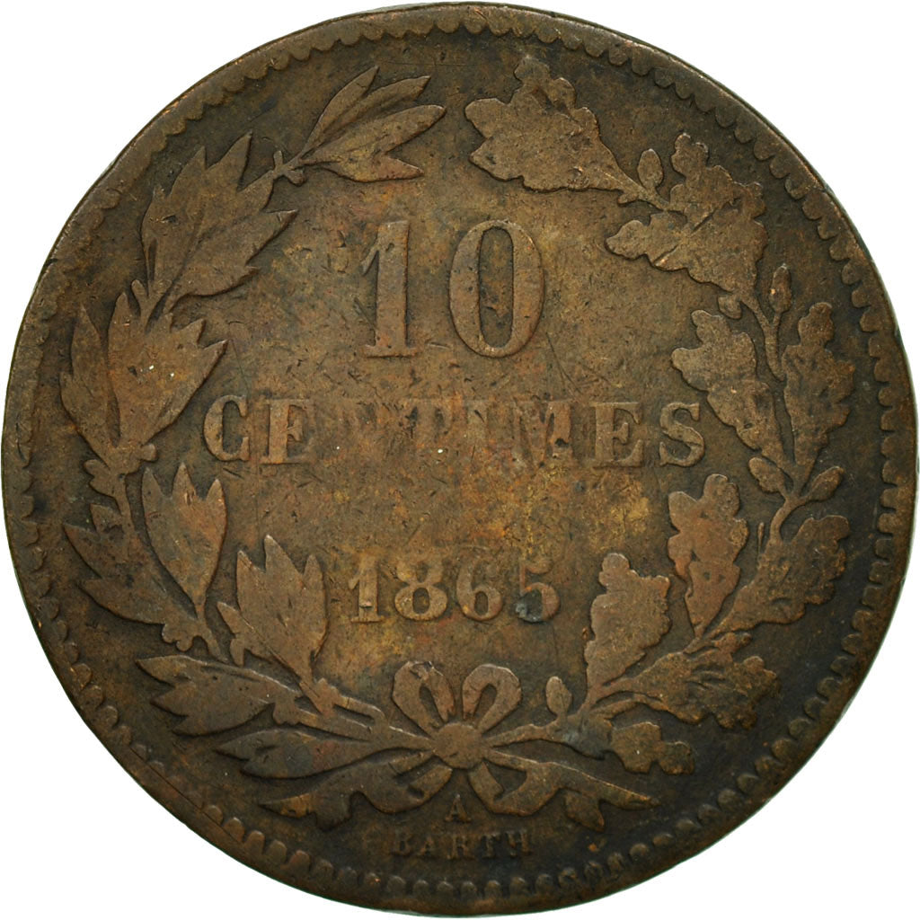 Coin, Luxembourg, William III, 10 Centimes, 1865, Paris, VF(20-25), Bronze