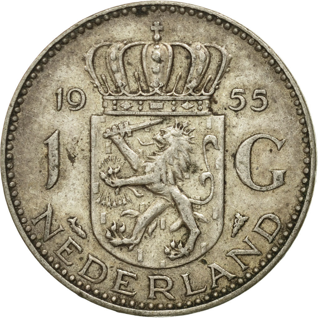 Coin, Netherlands, Juliana, Gulden, 1955, VF(20-25), Silver, KM:184