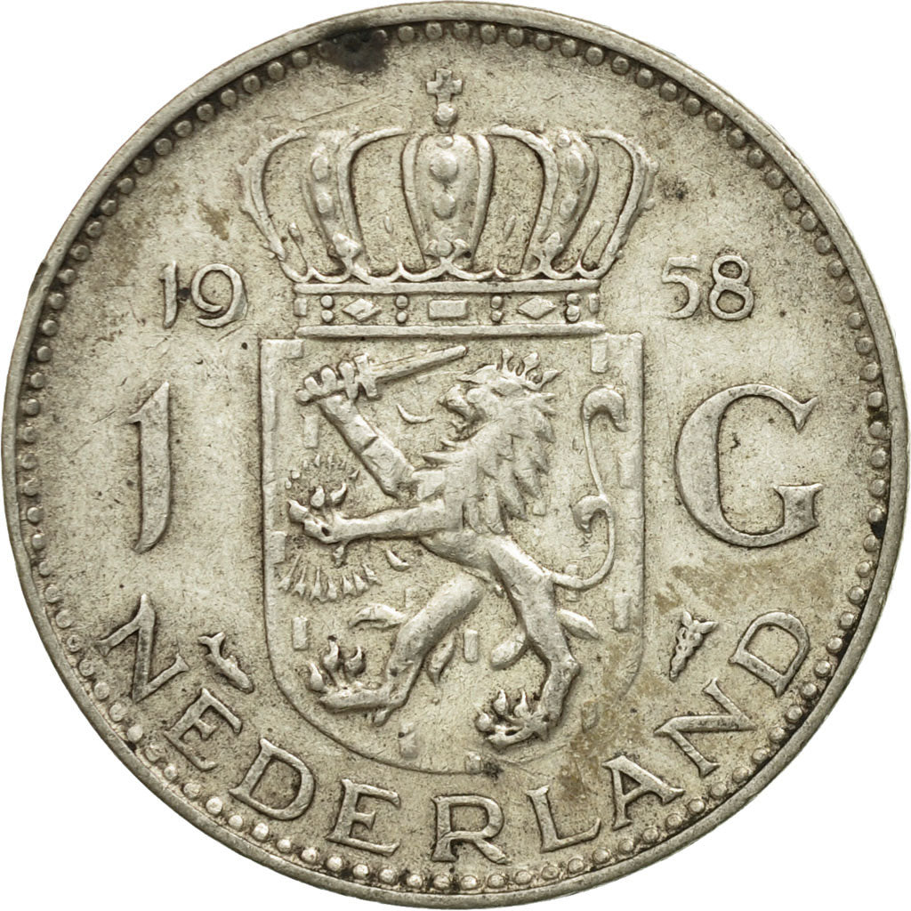 Coin, Netherlands, Juliana, Gulden, 1958, VF(30-35), Silver, KM:184