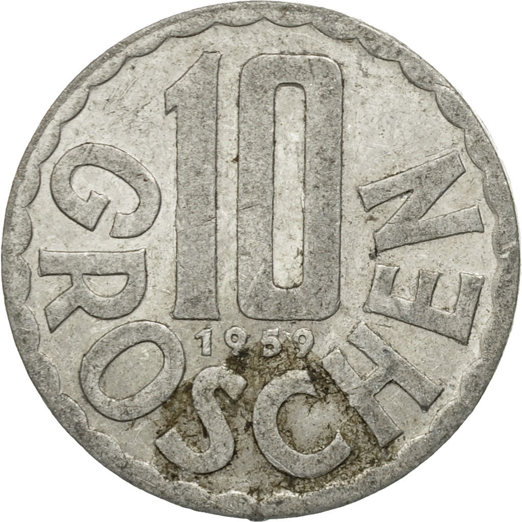 Moneda, Austria, 10 Groschen, 1959, Vienna, BC+, Aluminio, KM:2878