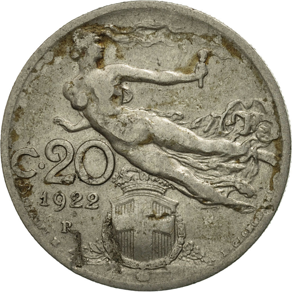 Moneta, Italia, Vittorio Emanuele III, 20 Centesimi, 1922, Rome, MB, Nichel