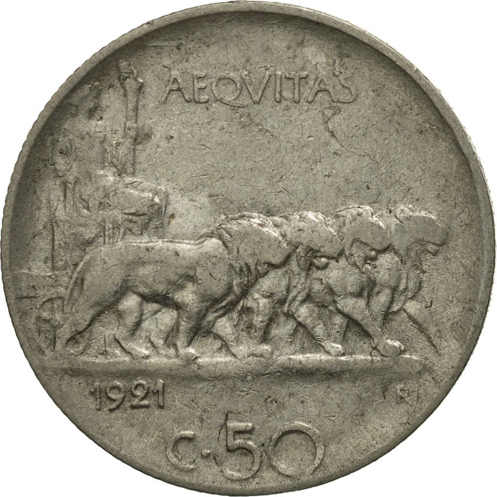 Coin, Italy, Vittorio Emanuele III, 50 Centesimi, 1921, Rome, VF(20-25), Nickel