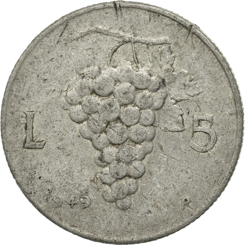 Moneda, Italia, 5 Lire, 1949, Rome, BC+, Aluminio, KM:89