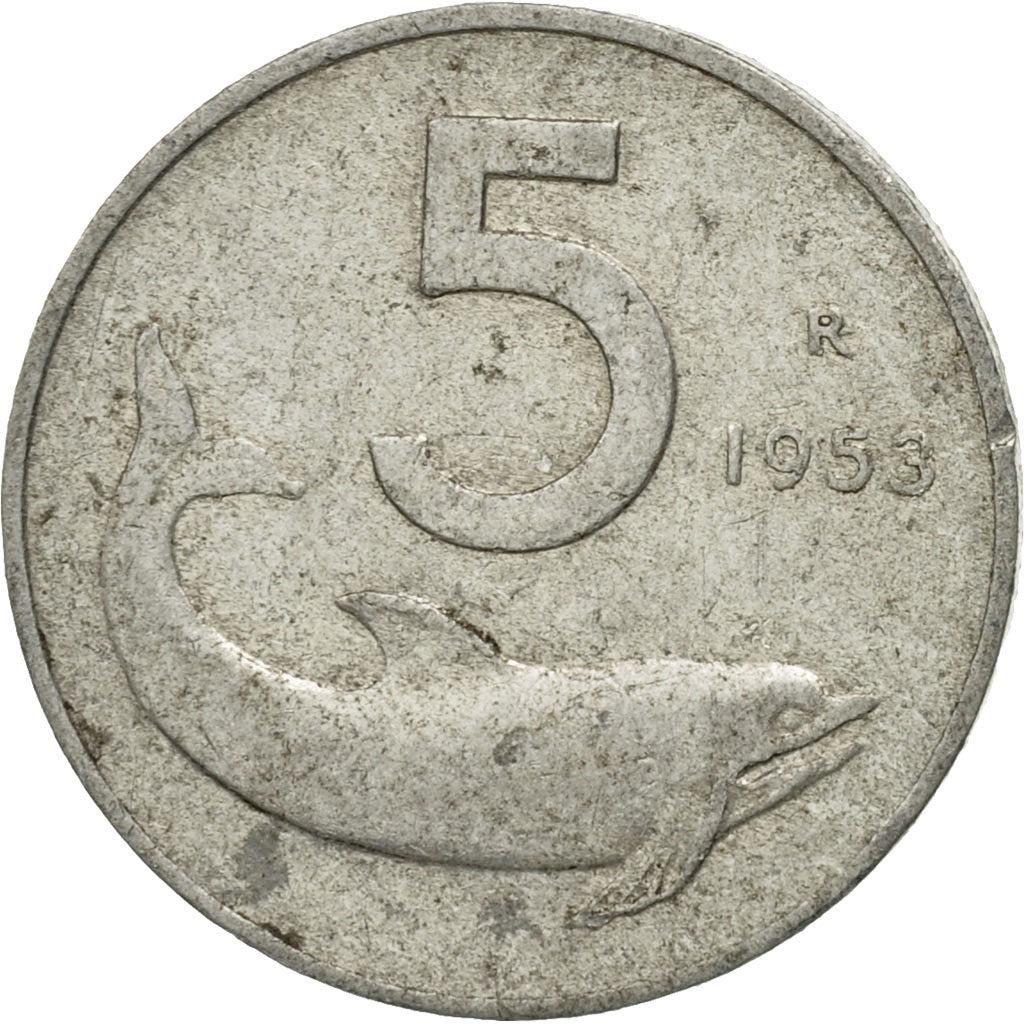 Moneda, Italia, 5 Lire, 1953, Rome, BC+, Aluminio, KM:92